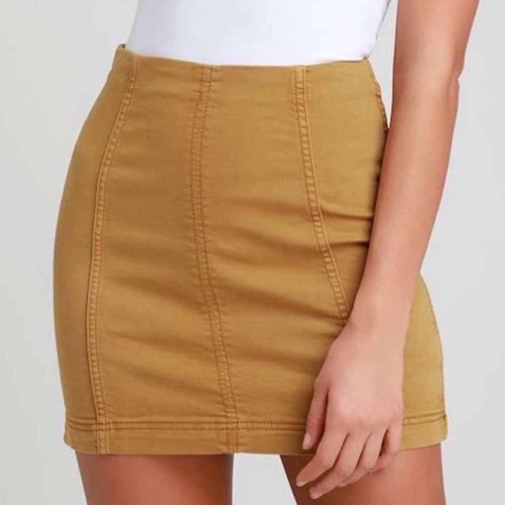 Free People Mustard-Tan High-Rise Mini Skirt  Modern Femme Mini Skirt Size 8